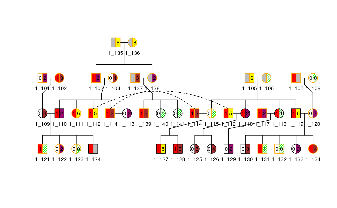 Pedigree of family 1 with change in colors